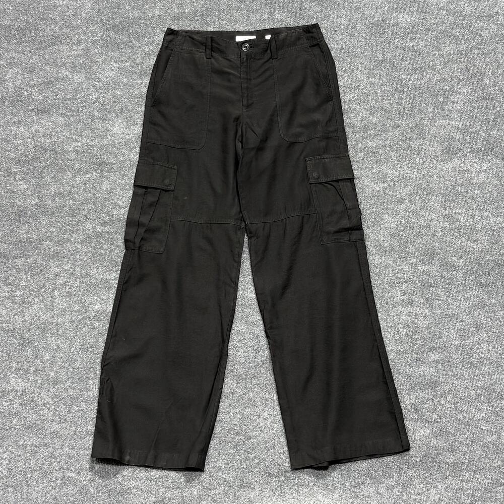 Vince Pants Womens 10 Black Cargo Wide Leg Viscose Blend Italian Fabric Pockets